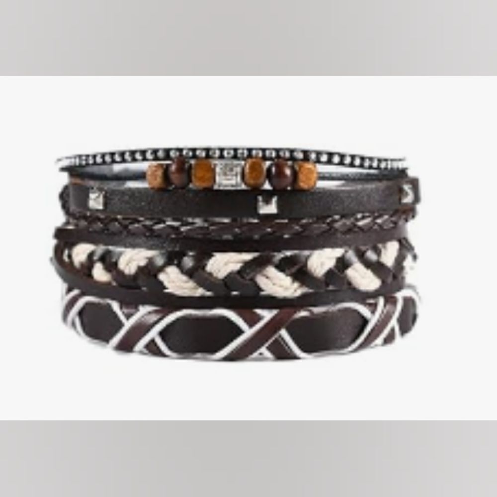 Brown and Black Layered Jewelry Bracelet Set